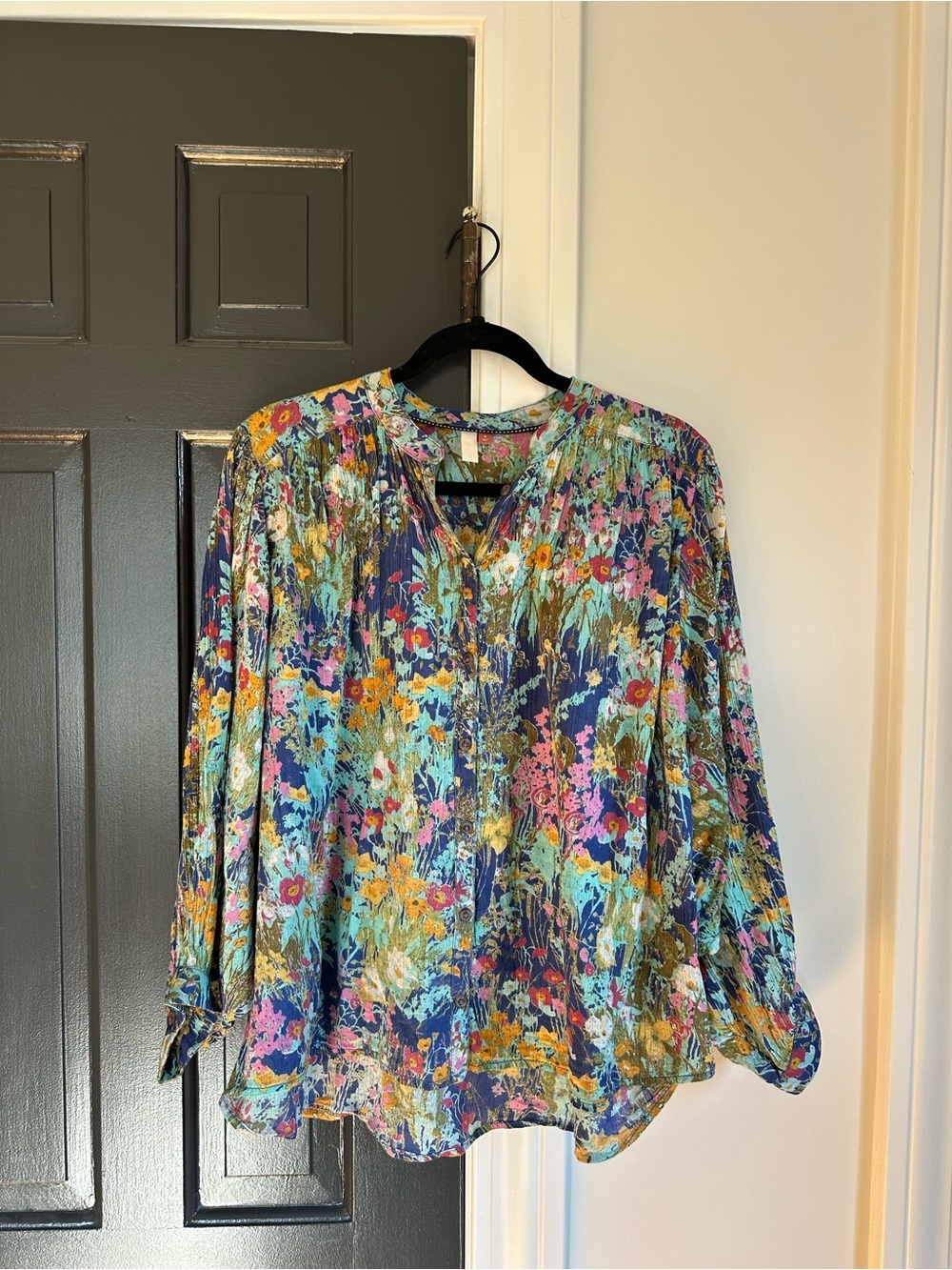 Anthropologie Pilcro Floral Batwing Peasant Blouse 100% Cotton Boho Medium - Picture 3 of 12